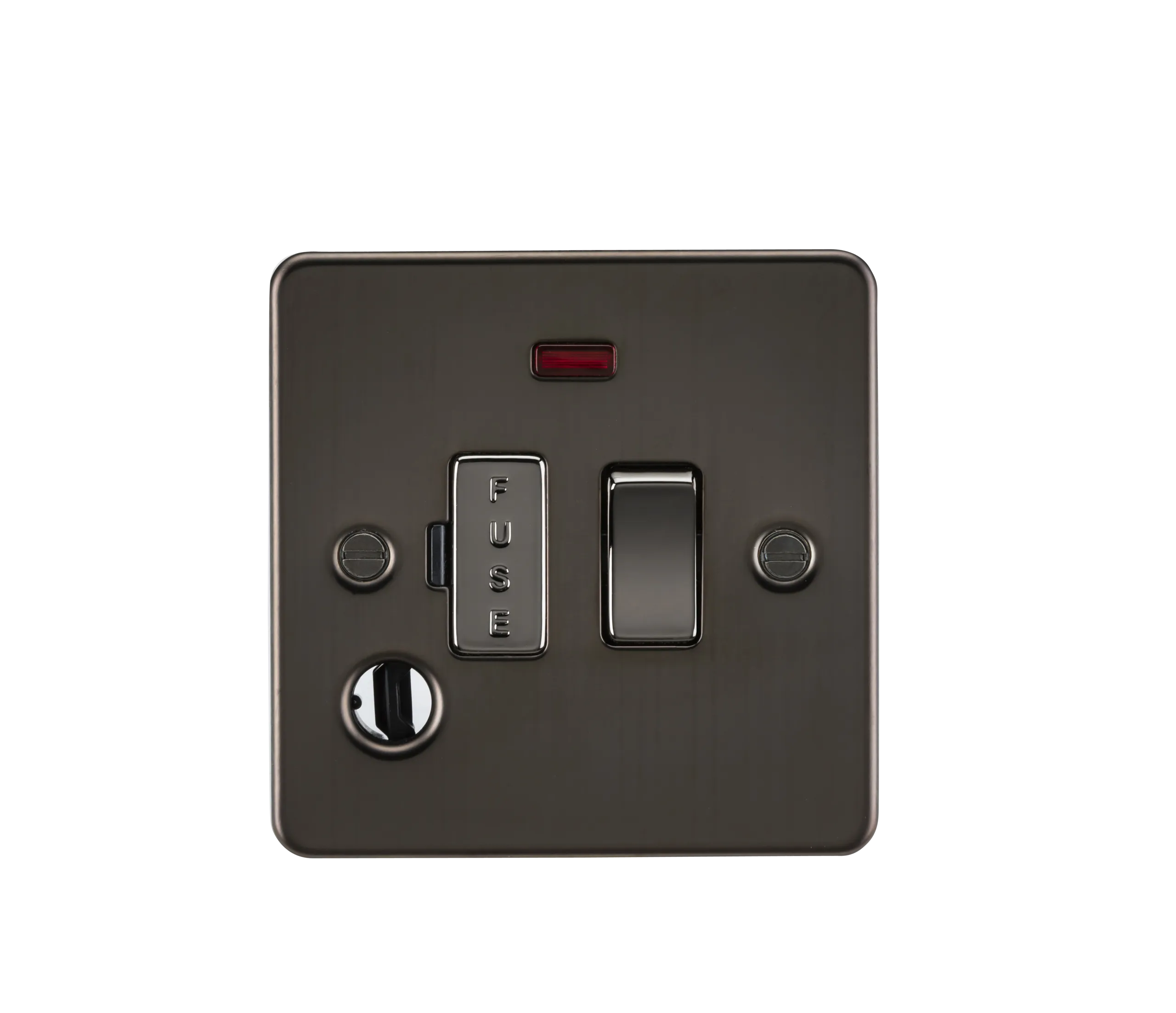 Knightsbridge FP6300FGM Flat Plate 13A Switched Fused Spur Unit   Neon   Flex Outlet - Gunmetal