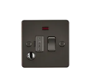 Knightsbridge FP6300FGM Flat Plate 13A Switched Fused Spur Unit   Neon   Flex Outlet - Gunmetal