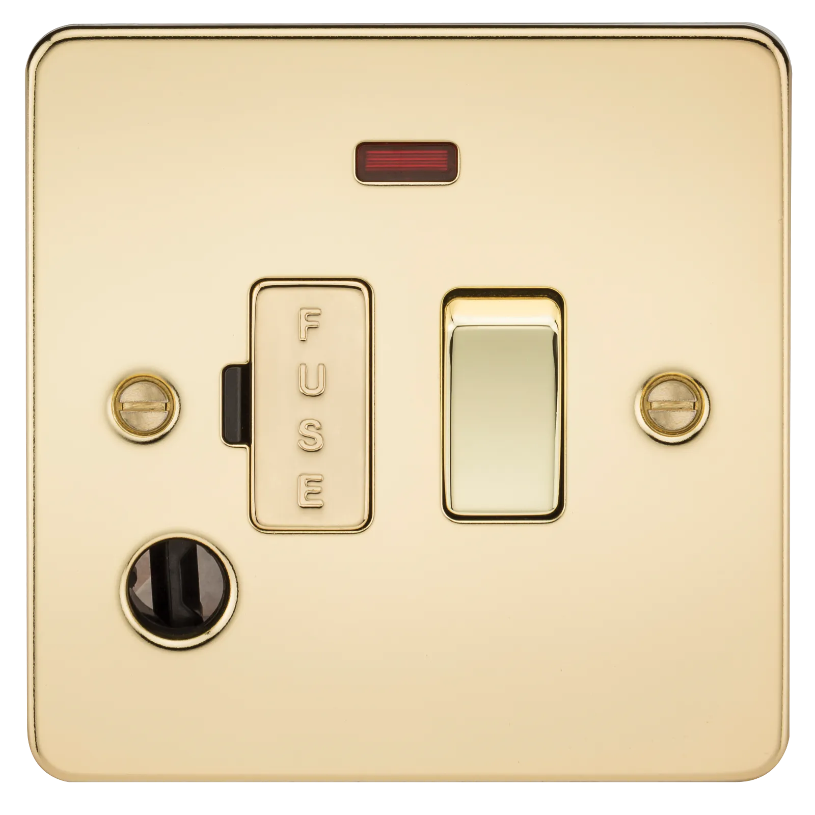 Knightsbridge FP6300FPB Flat Plate 13A Switch Fused Spur Unit   Neon   Flex Outlet - Polished Brass