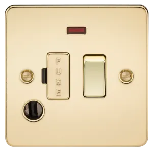 Knightsbridge FP6300FPB Flat Plate 13A Switch Fused Spur Unit   Neon   Flex Outlet - Polished Brass