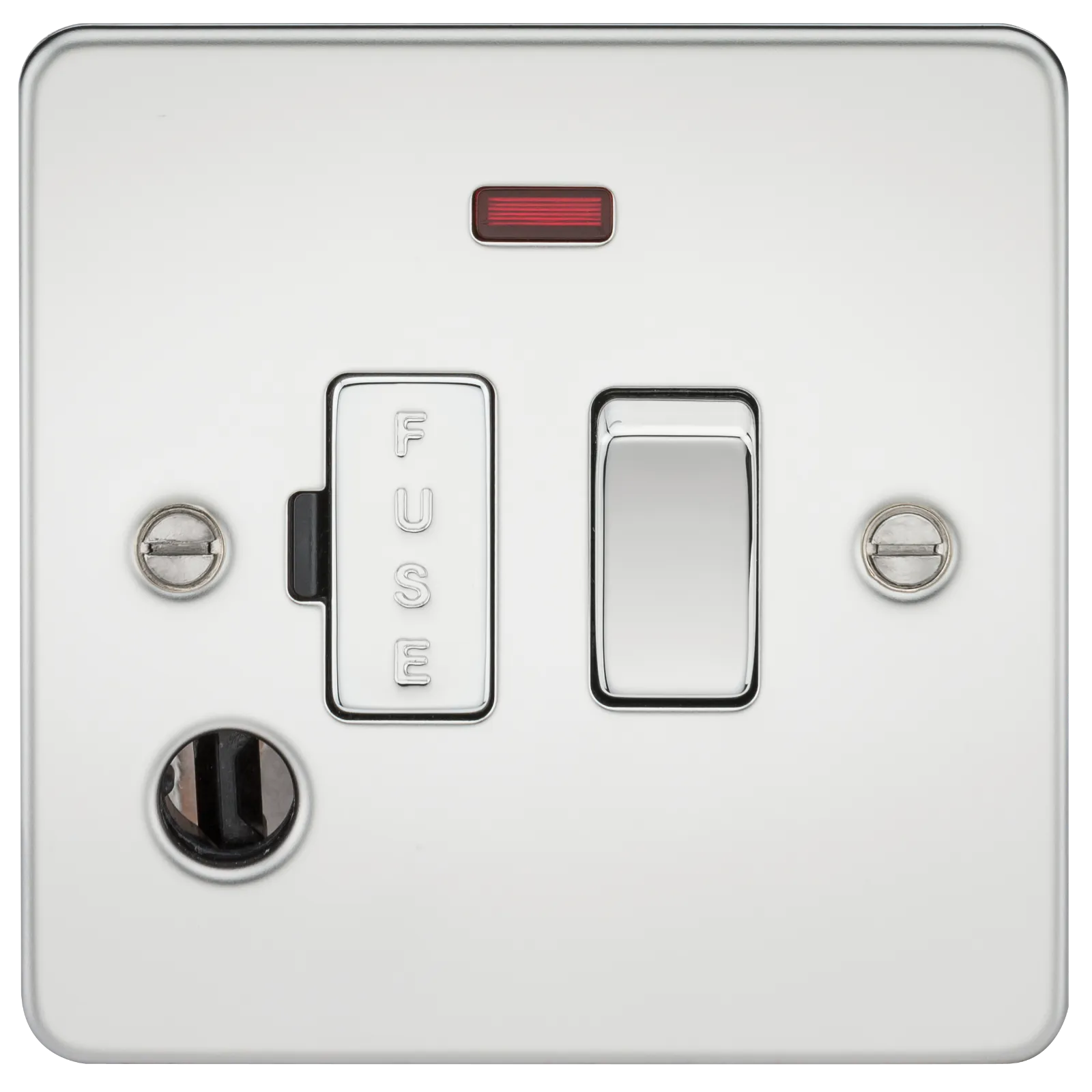 Knightsbridge FP6300FPC Flat Plate 13A Switched Fused Spur Unit   Neon   Flex Outlet - Polished Chrome