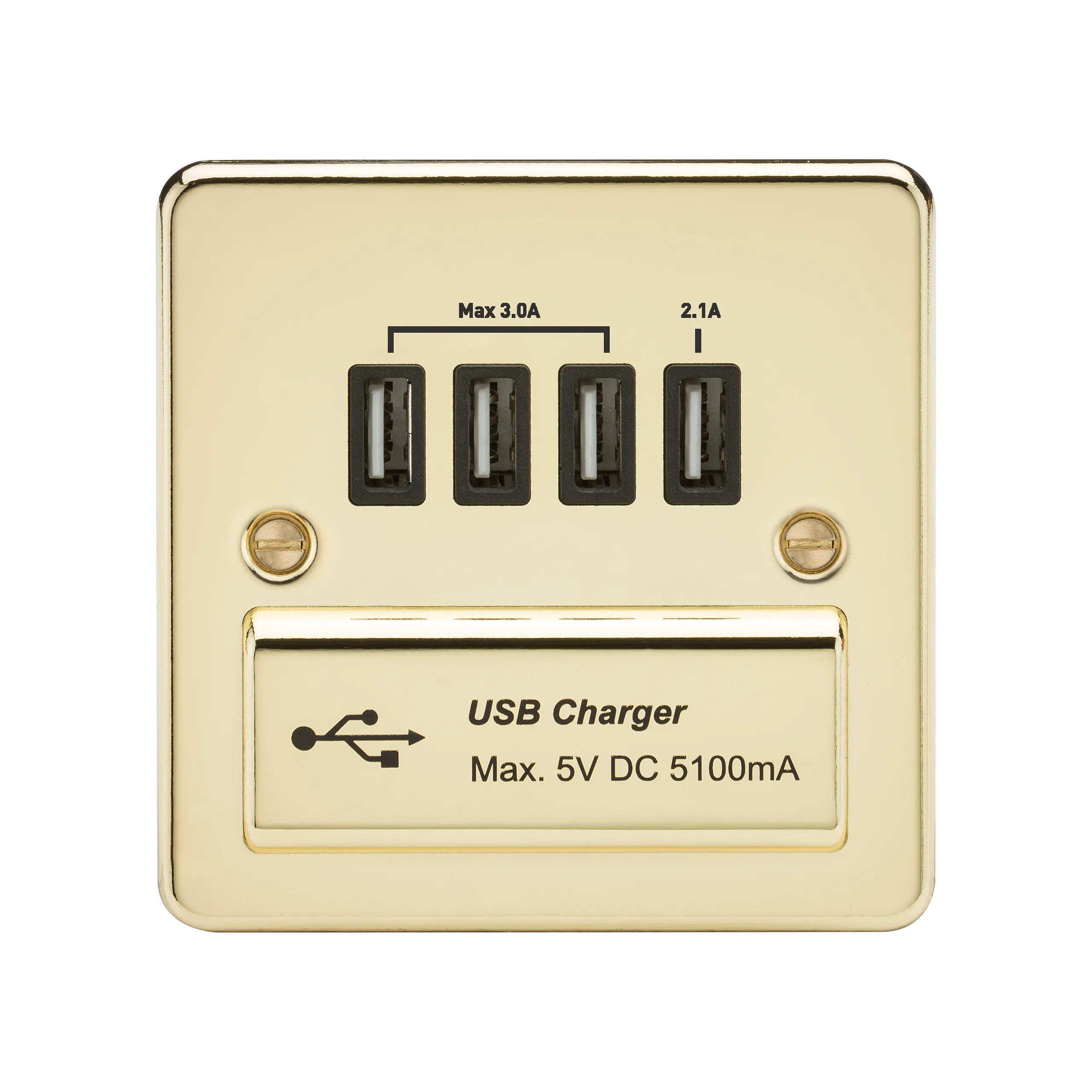 Knightsbridge FPQUADPB Flat Plate Quad USB Charger - Polished Brass   Black Insert