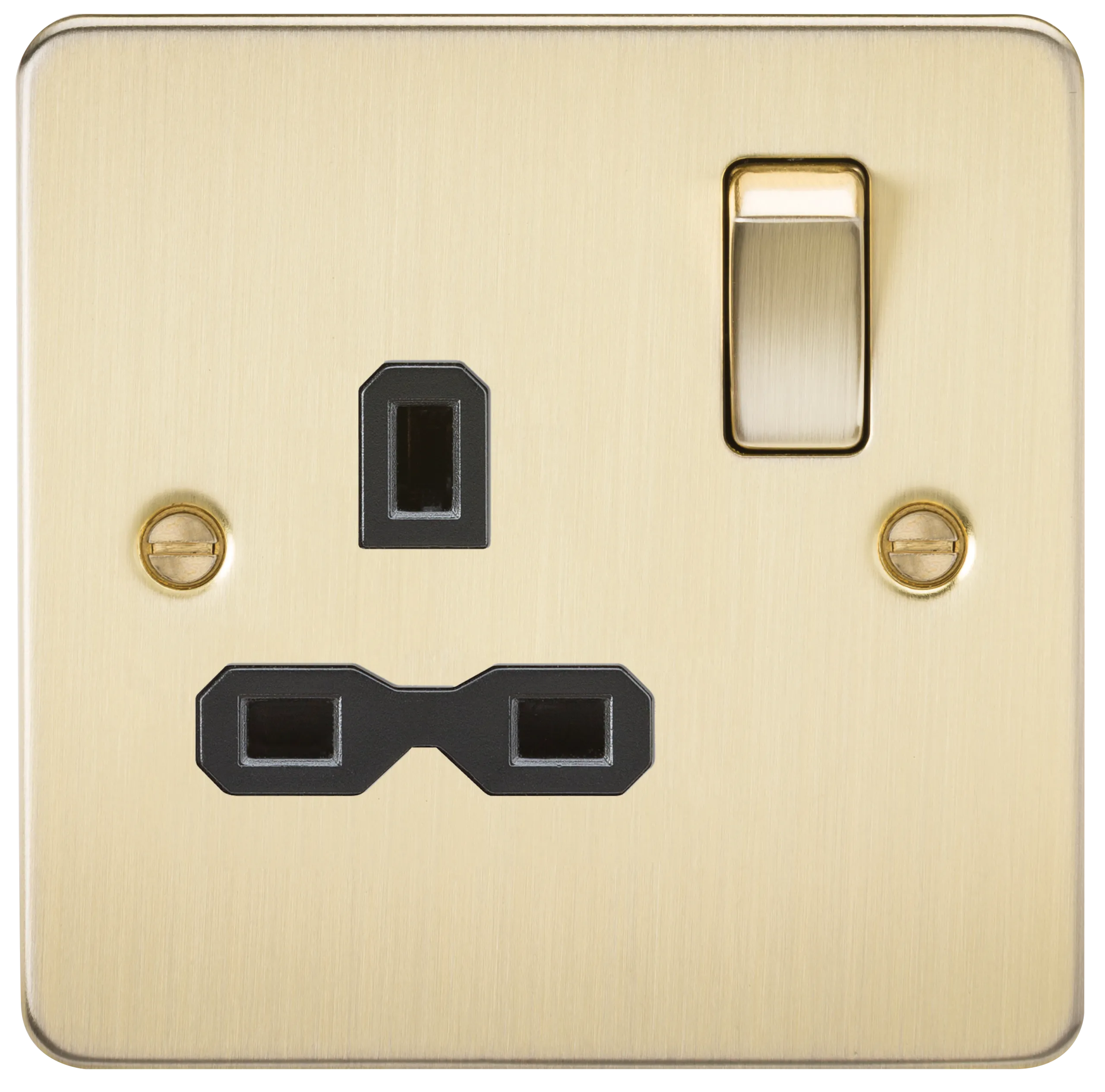 Knightsbridge FPR7000BB Flat Plate 13A 1G DP Switch Socket - Brushed Brass   Black Insert
