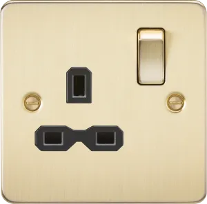 Knightsbridge FPR7000BBx10 Flat Plate 13A 1G DP Switch Socket - Brushed Brass   Black Insert (10 Pack)