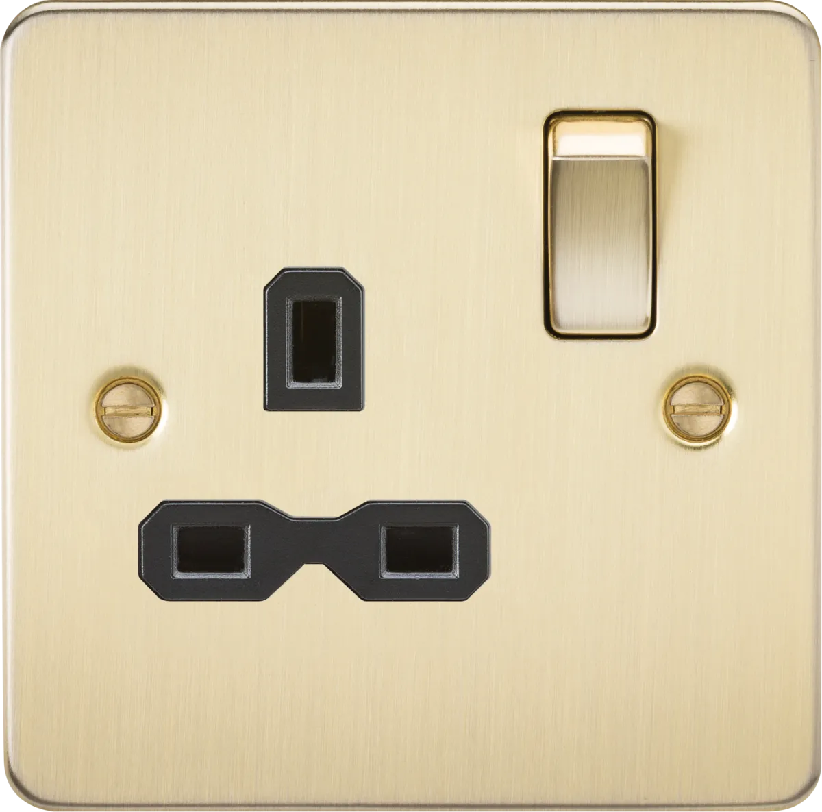 Knightsbridge FPR7000BBx10 Flat Plate 13A 1G DP Switch Socket - Brushed Brass   Black Insert (10 Pack)