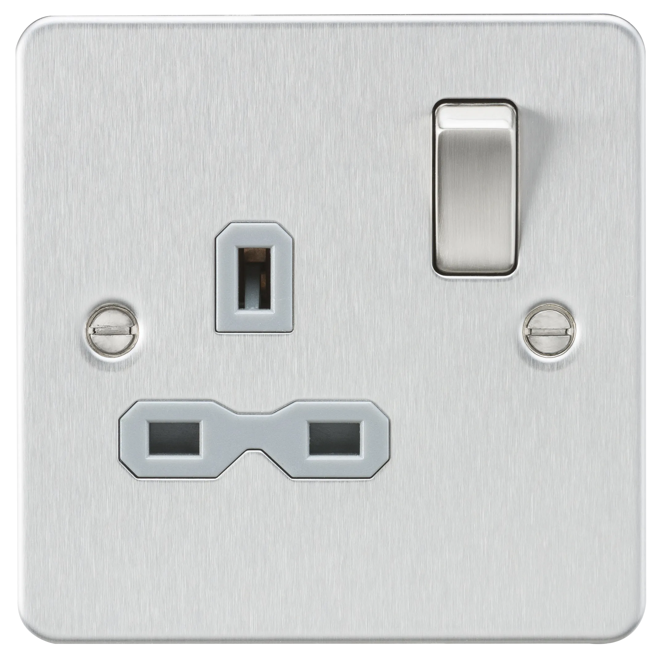 Knightsbridge FPR7000BCG Flat Plate 13A 1G DP Switch Socket - Brushed Chrome   Grey Insert