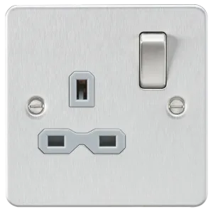Knightsbridge FPR7000BCG Flat Plate 13A 1G DP Switch Socket - Brushed Chrome   Grey Insert