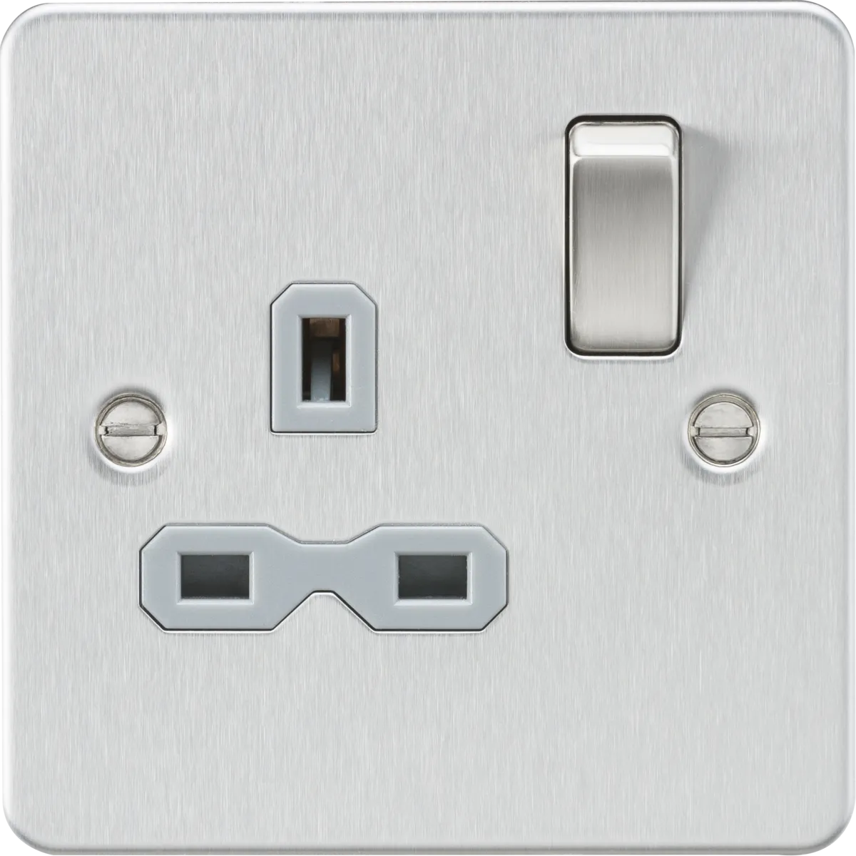 Knightsbridge FPR7000BCGx10 Flat Plate 13A 1G DP Switch Socket - Brushed Chrome   Grey Insert (10 Pack)