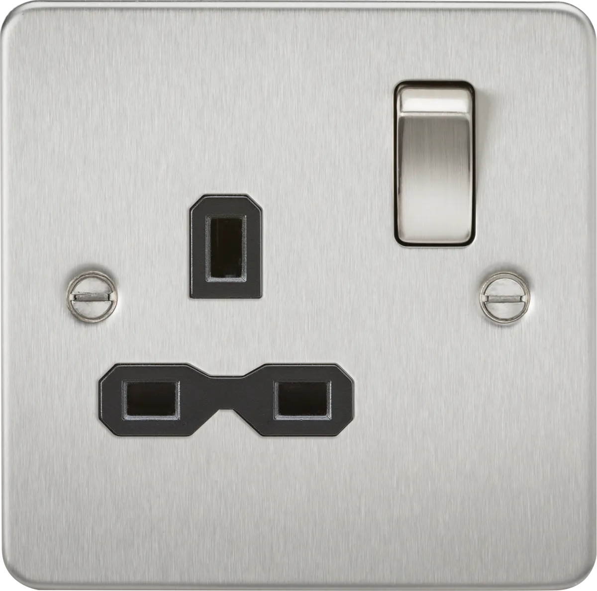 Knightsbridge FPR7000BCx10 Flat Plate 13A 1G DP Switch Socket - Brushed Chrome   Black Insert (10 Pack)