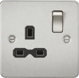 Knightsbridge FPR7000BCx10 Flat Plate 13A 1G DP Switch Socket - Brushed Chrome   Black Insert (10 Pack)