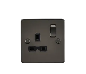Knightsbridge FPR7000GM Flat Plate 13A 1G DP Switch Socket - Gunmetal   Black Insert