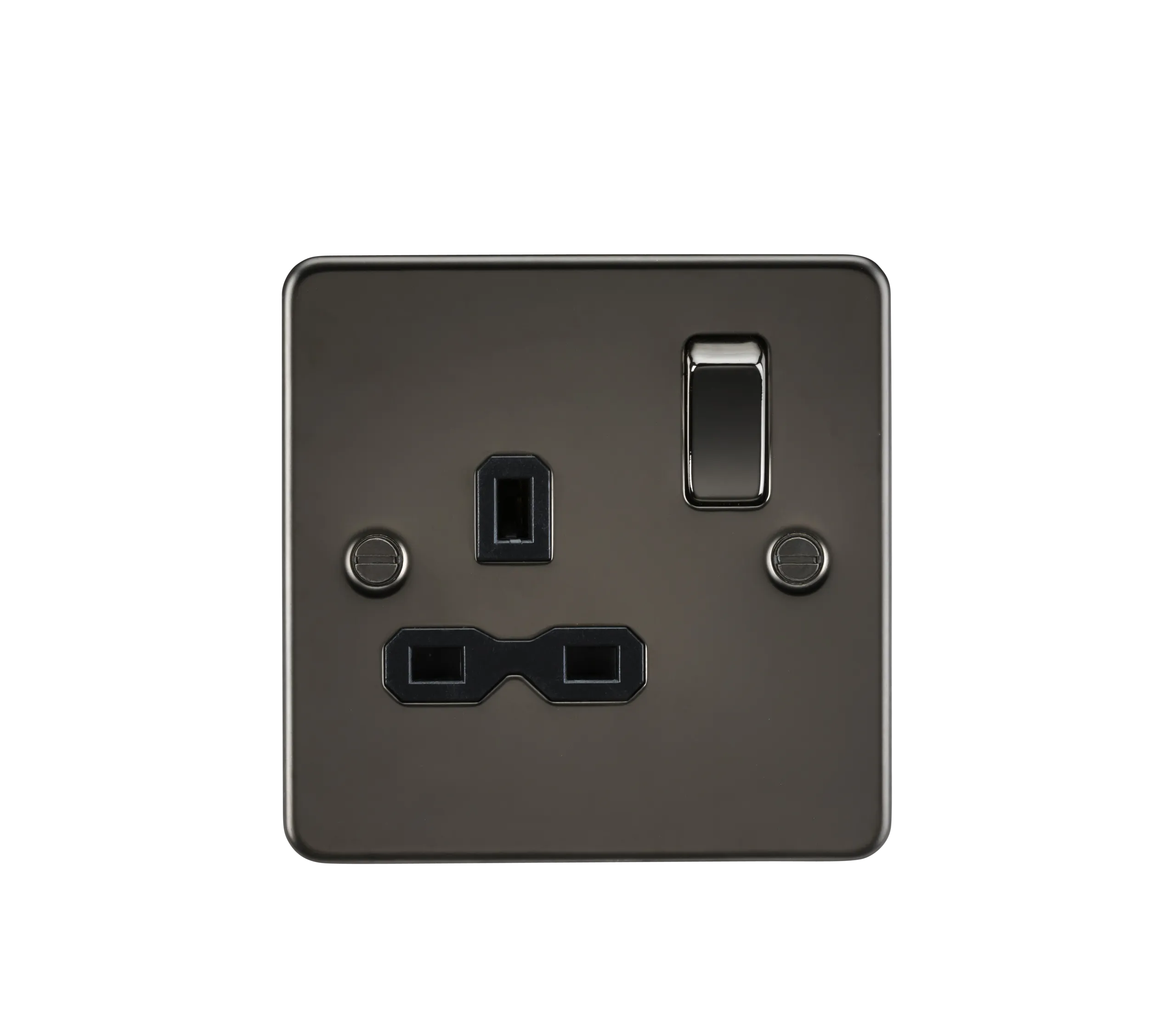 Knightsbridge FPR7000GM Flat Plate 13A 1G DP Switch Socket - Gunmetal   Black Insert