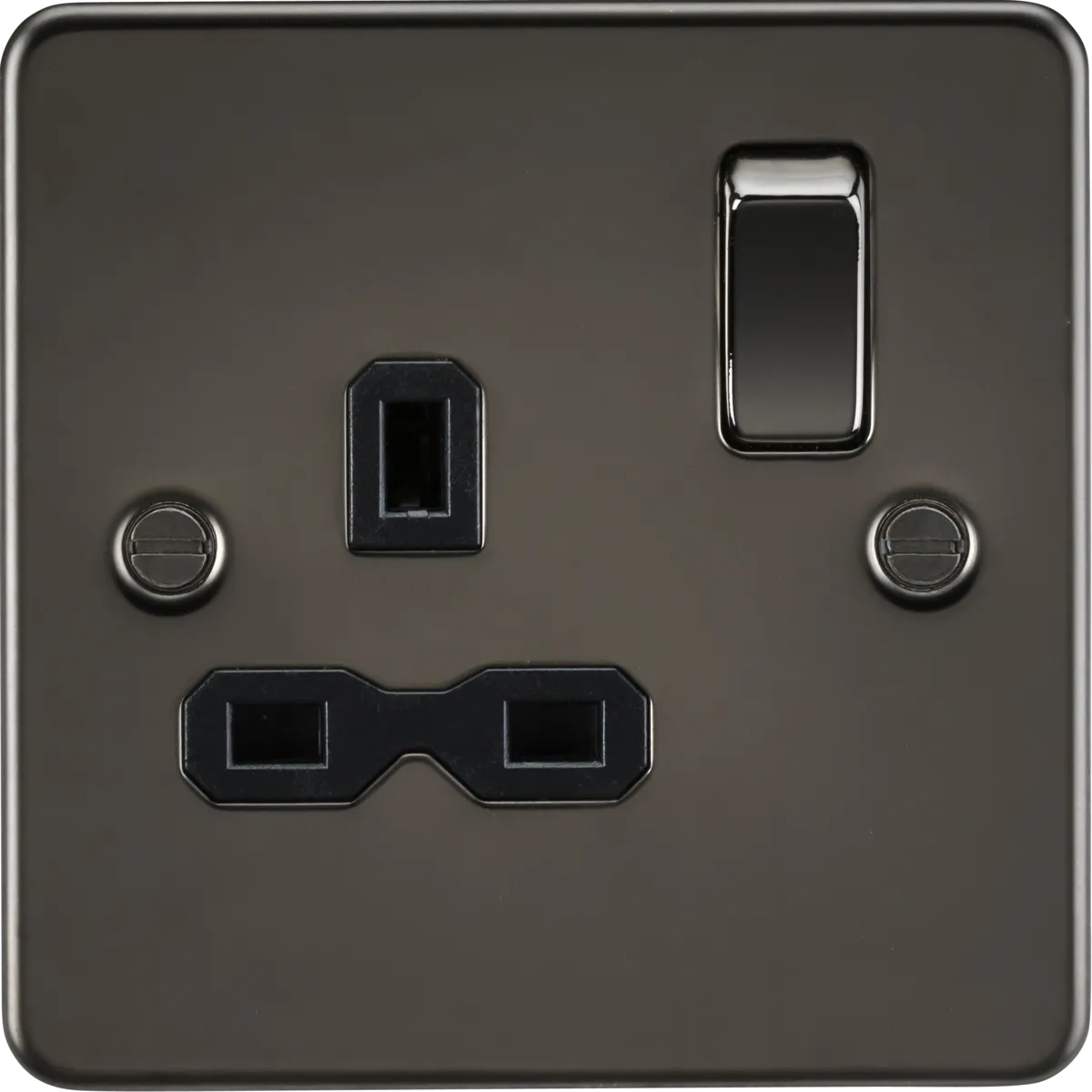 Knightsbridge FPR7000GMx10 Flat Plate 13A 1G DP Switch Socket - Gunmetal   Black Insert (10 Pack)