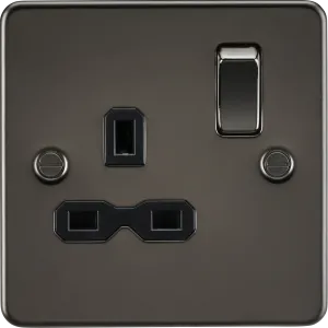 Knightsbridge FPR7000GMx10 Flat Plate 13A 1G DP Switch Socket - Gunmetal   Black Insert (10 Pack)