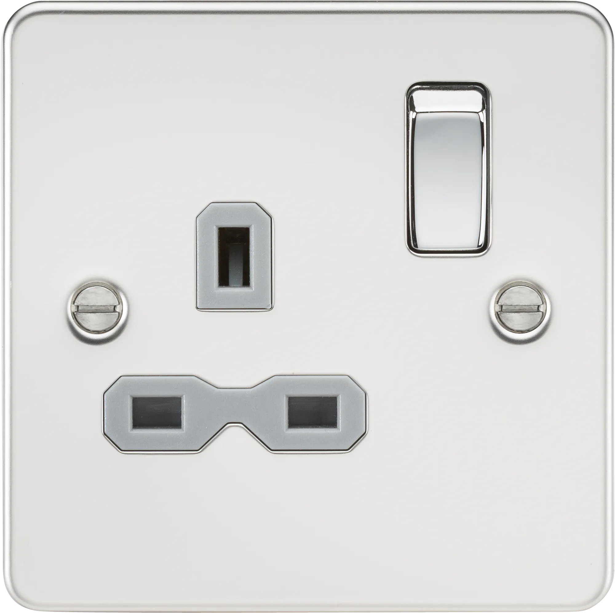 Knightsbridge FPR7000PCG Flat Plate 13A 1G DP Switch Socket - Polished Chrome   Grey Insert