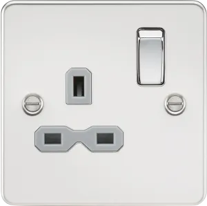Knightsbridge FPR7000PCG Flat Plate 13A 1G DP Switch Socket - Polished Chrome   Grey Insert