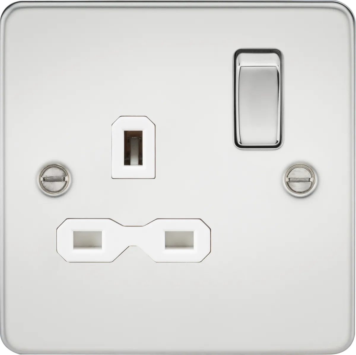 Knightsbridge FPR7000PCWx10 Flat Plate 13A 1G DP Switch Socket - Polished Chrome   White Insert (10 Pack)