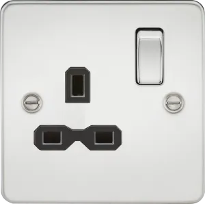 Knightsbridge FPR7000PCx10 Flat Plate 13A 1G DP Switch Socket - Polished Chrome   Black Insert (10 Pack)