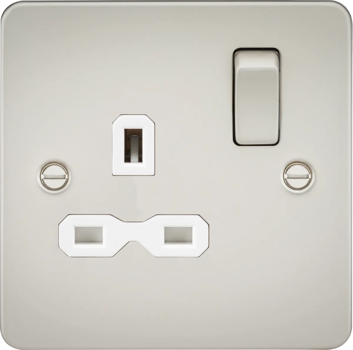 Knightsbridge FPR7000PLWx10 Flat Plate 13A 1G DP Switch Socket - Pearl   White Insert (10 Pack)