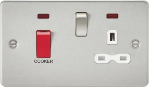Knightsbridge FPR8333NBCW Flat Plate 45A DP Switch   13A Switch Socket   Neon - Brushed Chrome   White Insert