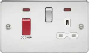 Knightsbridge FPR8333NPCW Flat Plate 45A DP Cooker Switch   13A Socket   Neon - Polished Chrome   White Insert