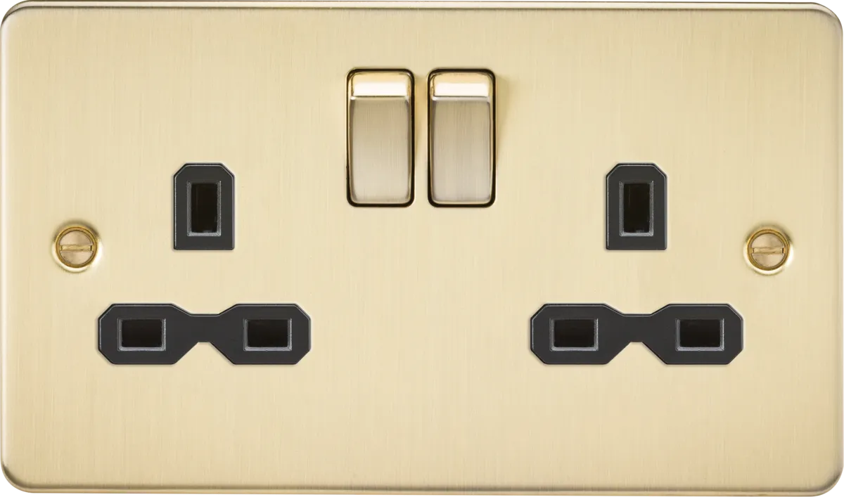 Knightsbridge FPR9000BBx5 Flat Plate 13A 2G DP Switch Socket - Brushed Brass   Black Insert (5 Pack)