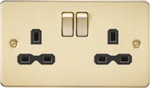 Knightsbridge FPR9000BBx5 Flat Plate 13A 2G DP Switch Socket - Brushed Brass   Black Insert (5 Pack)
