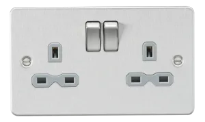 Knightsbridge FPR9000BCG Flat Plate 13A 2G DP Switch Socket - Brushed Chrome   Grey Insert