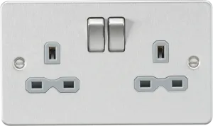 Knightsbridge FPR9000BCGx5 Flat Plate 13A 2G DP Switch Socket - Brushed Chrome   Grey Insert (5 Pack)