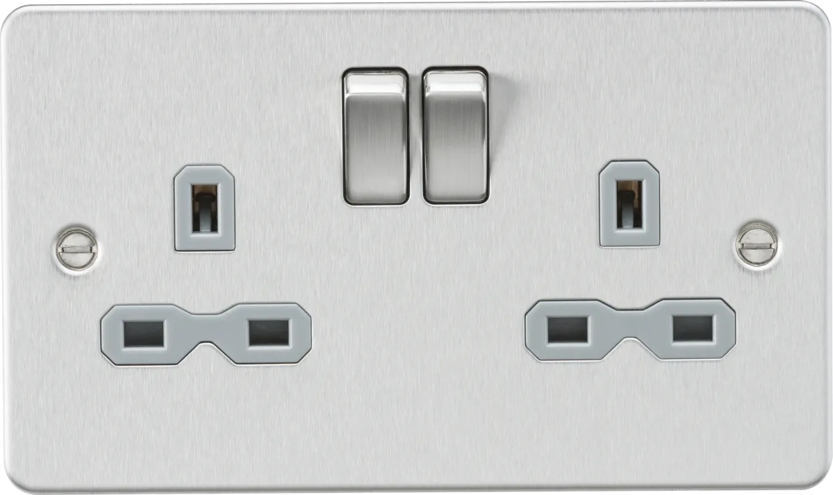 Knightsbridge FPR9000BCGx5 Flat Plate 13A 2G DP Switch Socket - Brushed Chrome   Grey Insert (5 Pack)