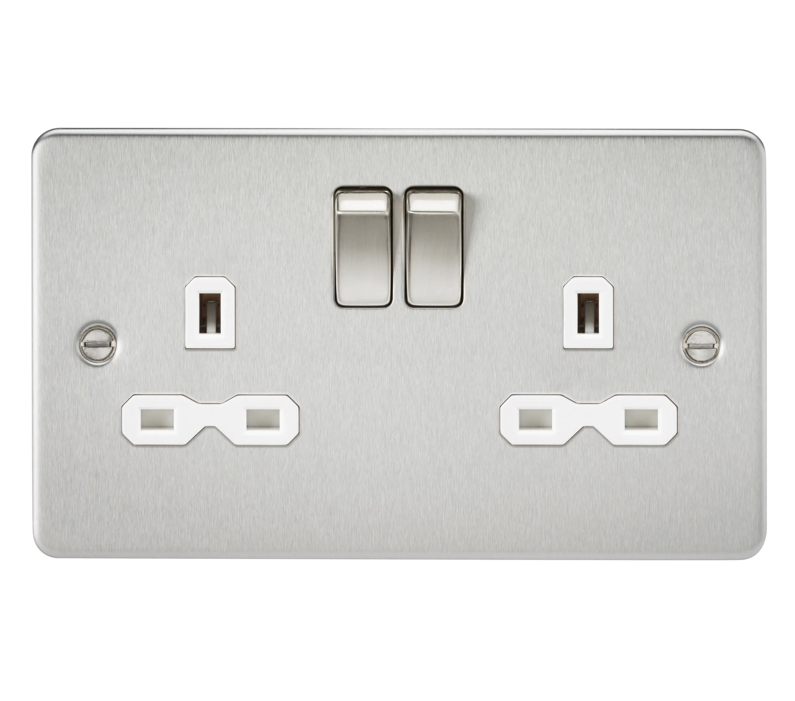 Knightsbridge FPR9000BCW Flat Plate 13A 2G DP Switch Socket - Brushed Chrome   White Insert