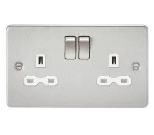 Knightsbridge FPR9000BCW Flat Plate 13A 2G DP Switch Socket - Brushed Chrome   White Insert
