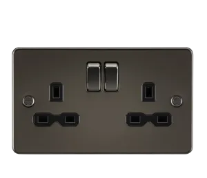 Knightsbridge FPR9000GM Flat Plate 13A 2G DP Switch Socket - Gunmetal   Black Insert
