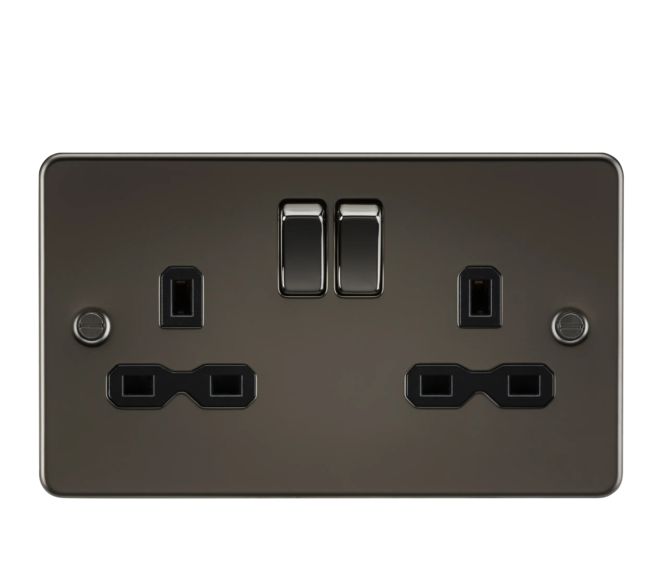 Knightsbridge FPR9000GM Flat Plate 13A 2G DP Switch Socket - Gunmetal   Black Insert