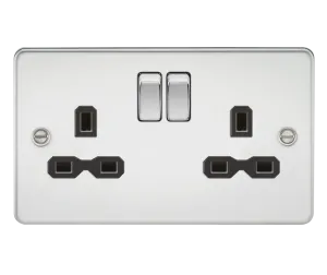 Knightsbridge FPR9000PC Flat Plate 13A 2G DP Switch Socket - Polished Chrome   Black Insert