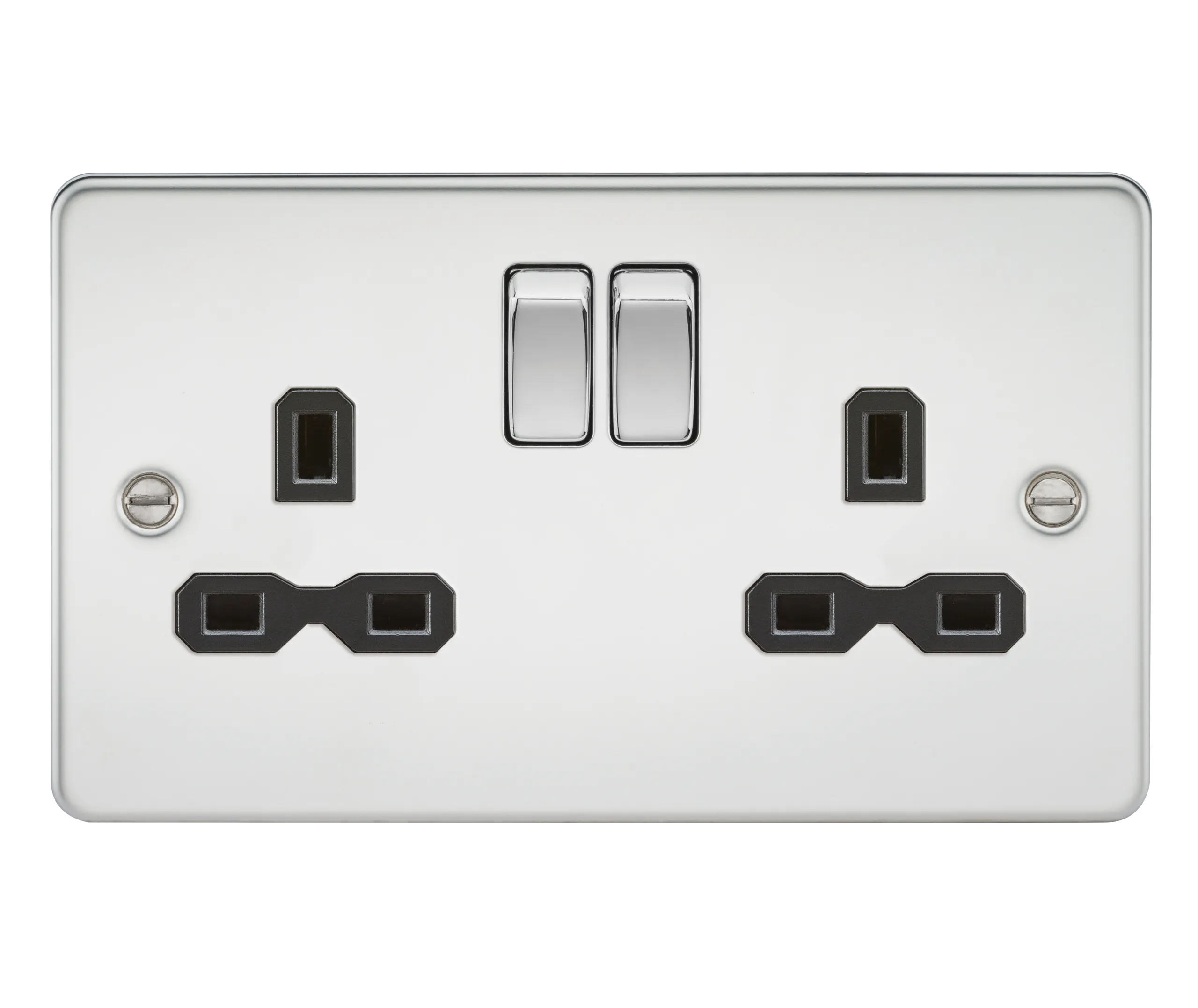 Knightsbridge FPR9000PC Flat Plate 13A 2G DP Switch Socket - Polished Chrome   Black Insert