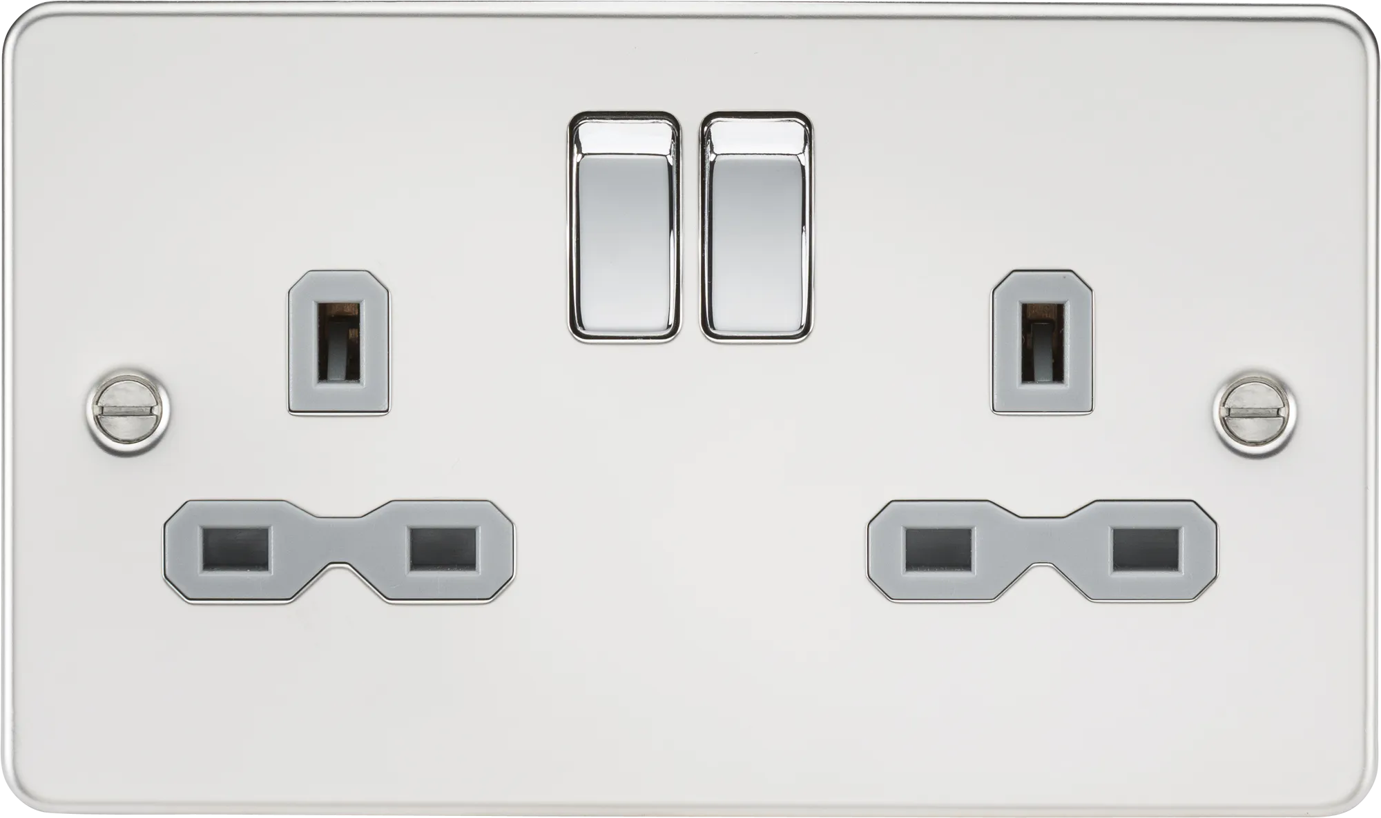 Knightsbridge FPR9000PCG Flat Plate 13A 2G DP Switch Socket - Polished Chrome   Grey Insert