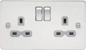 Knightsbridge FPR9000PCG Flat Plate 13A 2G DP Switch Socket - Polished Chrome   Grey Insert