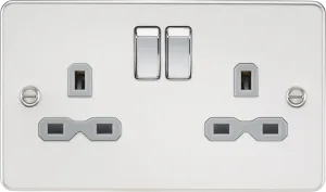 Knightsbridge FPR9000PCGx5 Flat Plate 13A 2G DP Switch Socket - Polished Chrome   Grey Insert (5 Pack)