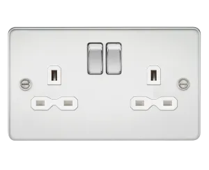 Knightsbridge FPR9000PCW Flat Plate 13A 2G DP Switch Socket - Polished Chrome   White Insert