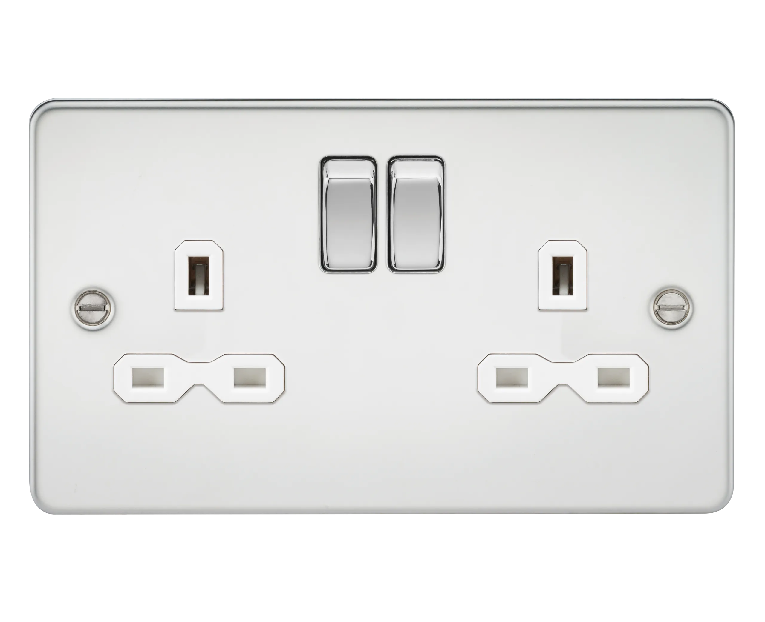 Knightsbridge FPR9000PCW Flat Plate 13A 2G DP Switch Socket - Polished Chrome   White Insert