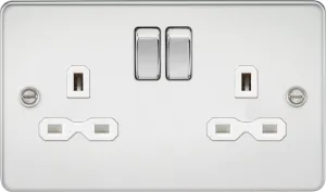 Knightsbridge FPR9000PCWx5 Flat Plate 13A 2G DP Switch Socket - Polished Chrome   White Insert (5 Pack)