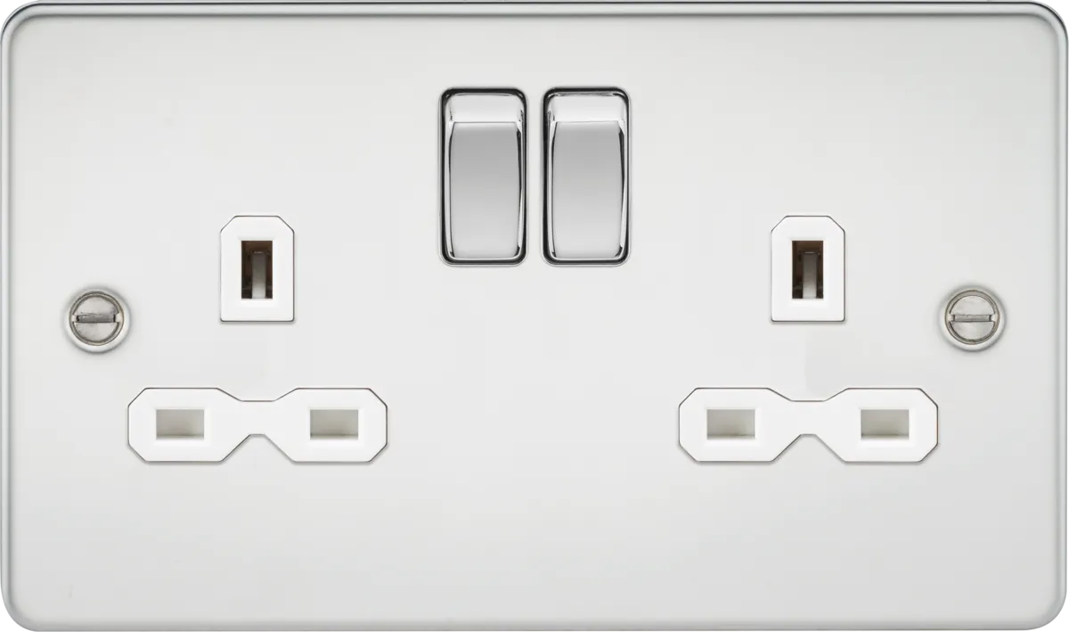 Knightsbridge FPR9000PCWx5 Flat Plate 13A 2G DP Switch Socket - Polished Chrome   White Insert (5 Pack)