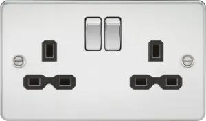 Knightsbridge FPR9000PCx5 Flat Plate 13A 2G DP Switch Socket - Polished Chrome   Black Insert (5 Pack)