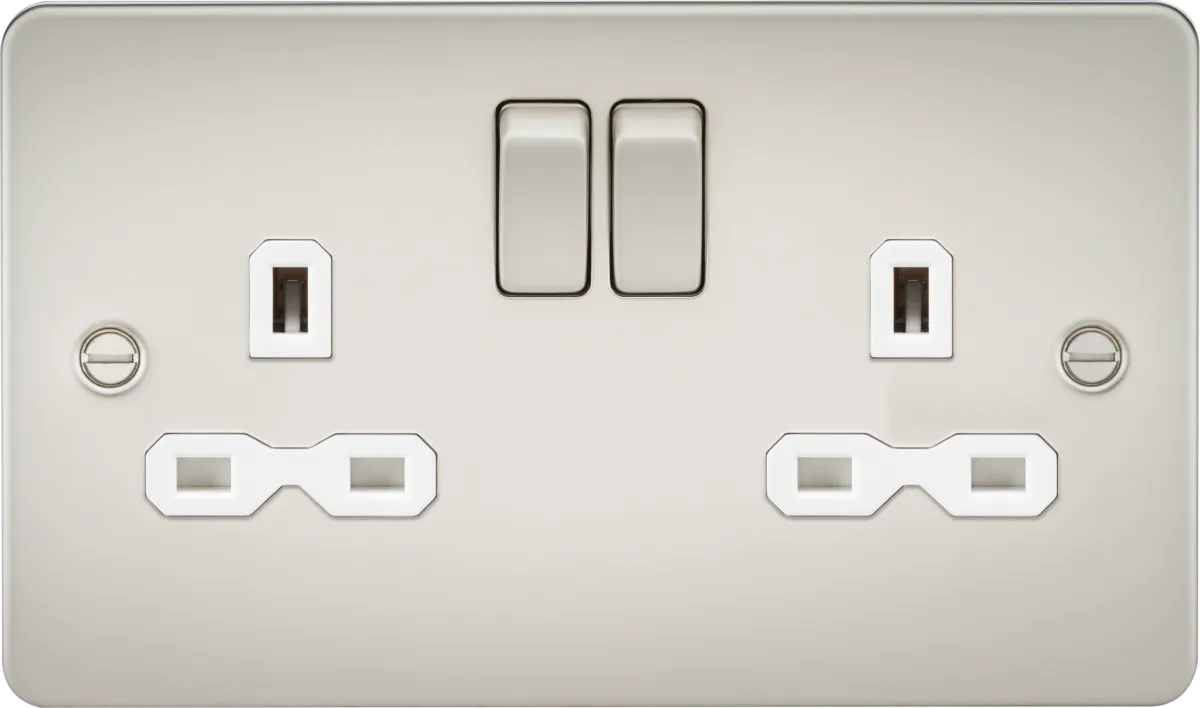 Knightsbridge FPR9000PLWx5 Flat Plate 13A 2G DP Switch Socket - Pearl   White Insert (5 Pack)