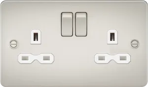 Knightsbridge FPR9000PLWx5 Flat Plate 13A 2G DP Switch Socket - Pearl   White Insert (5 Pack)