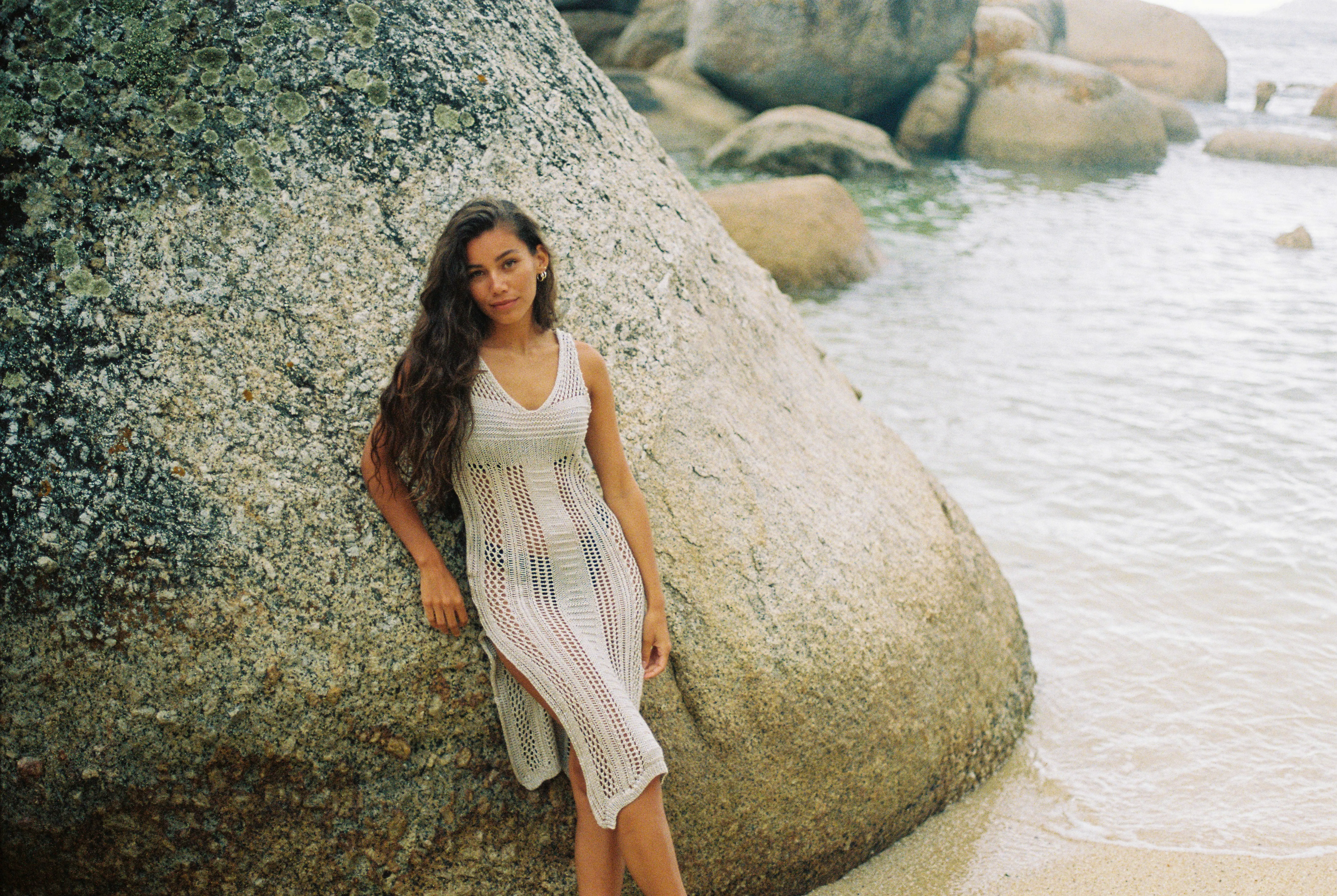 Knit beach dress slit
