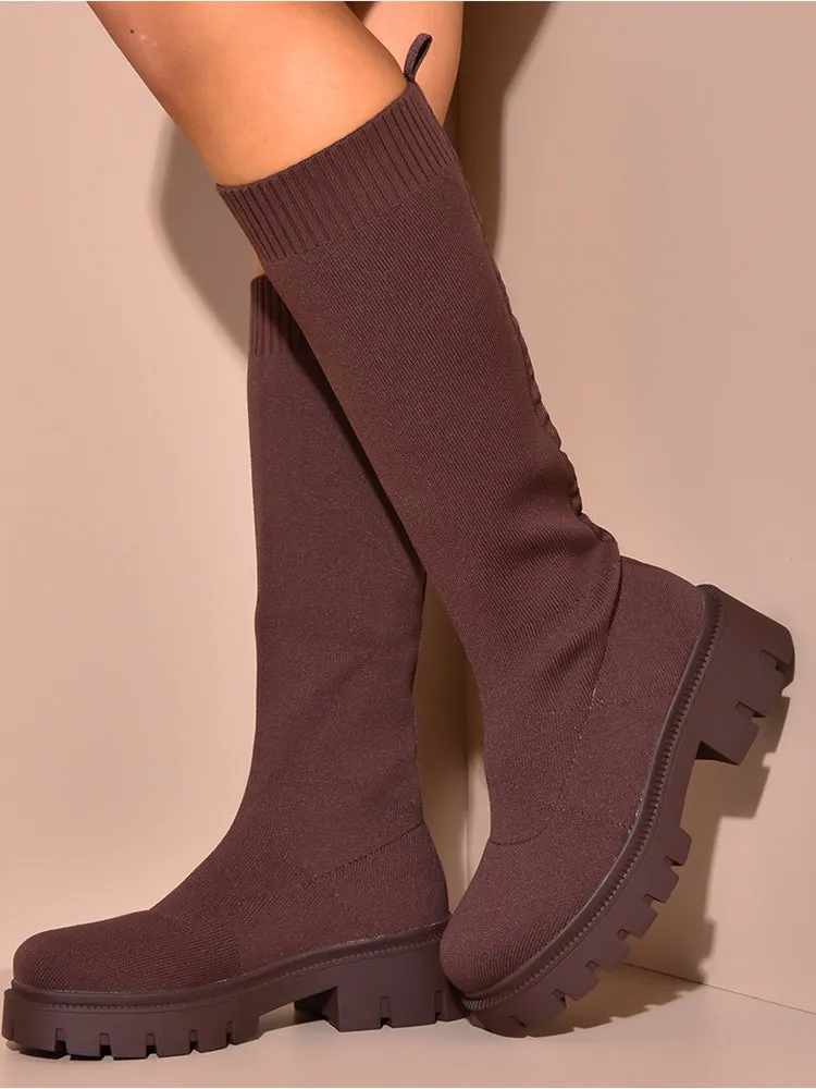 Knitted Flat Heel Sock Boots