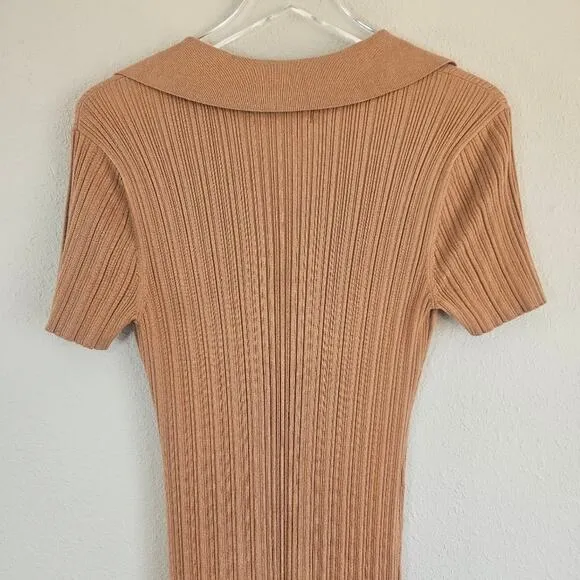 L'Academie Robe Pull Geneva Dress in Camel Size Large Ribbed Midi with Slit NEW
