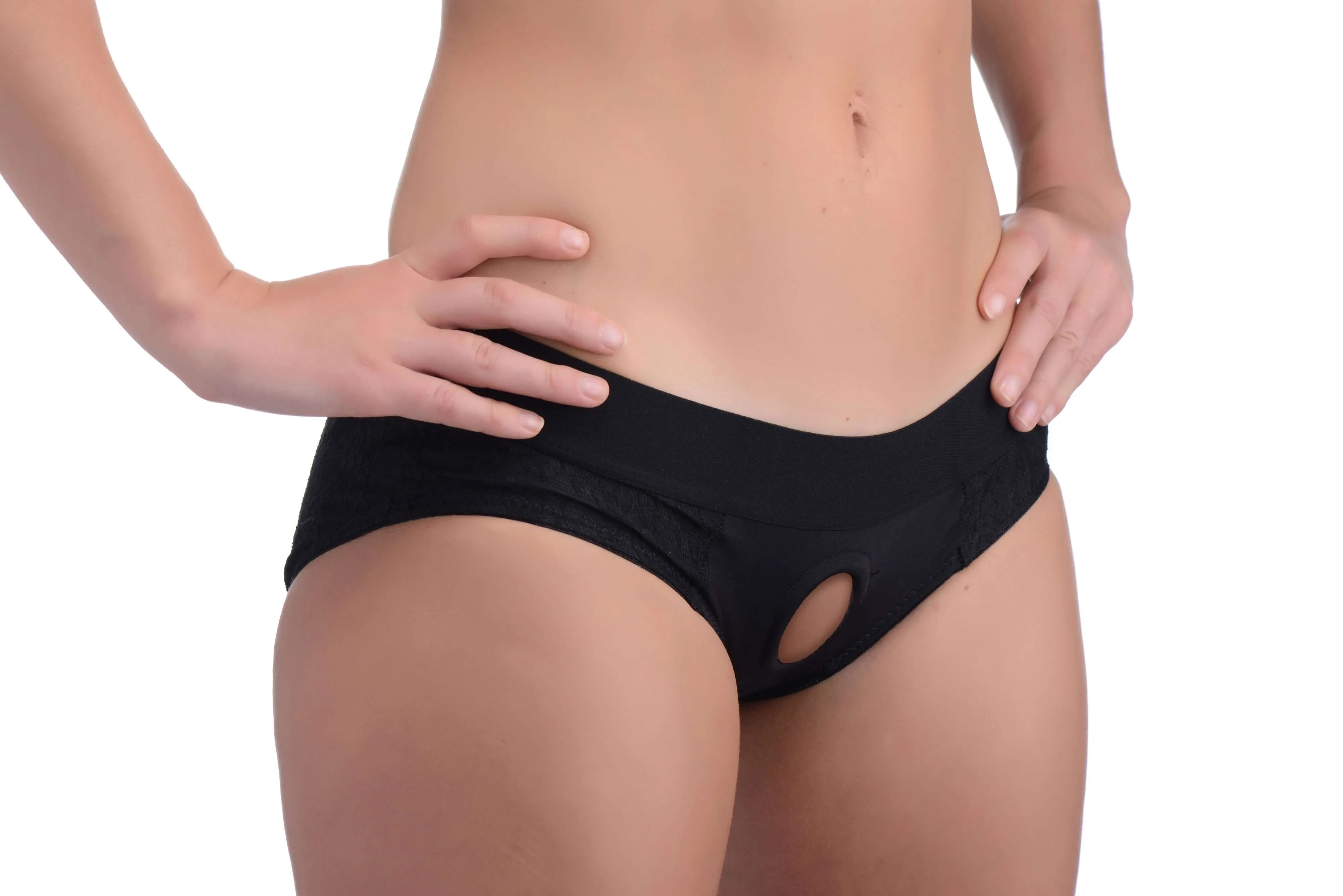 Lace Envy Black Crotchless Panty Harness - L/xl